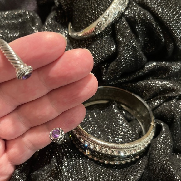 Three silver-tone bracelets/bangles, with rhinestone accents. - Picture 4 of 5